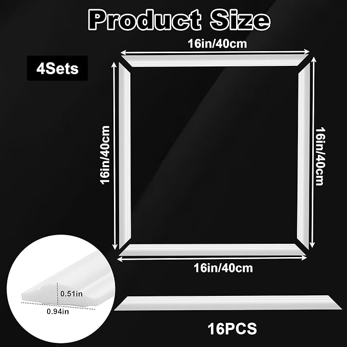 4 Sets Pre-Cut Wainscoting Panels 16”x16” Picture Frame Molding Peel and Stick Wall Molding kit Self Adhesive Molding Trim for Walls (40x40cm)
