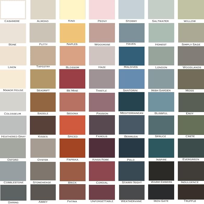 ALL-IN-ONE Paint, Durable cabinet and furniture paint. Built in primer and top coat, no sanding needed. Includes our 30 featured color card - Woodlands (muted, earthy, mossy green), Gallon