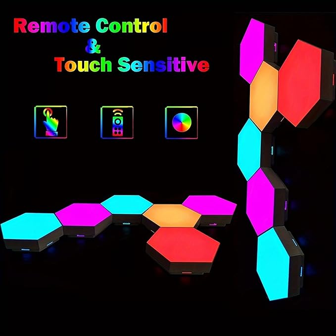 6 Pack Hexagon Light Panels - Smart RGB Hexagon LED Lights Wall Lights Remote Control Lights for Lving Room, Bedrooms, DIY Lovers, Gifts, Gaming Room, Kids