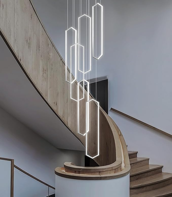 6 Rings Modern Chandelier LED Dimmable Pendant Lighting Adjust Flush Mount Ceiling Light for Entrance Foyer Lobby Staircaes