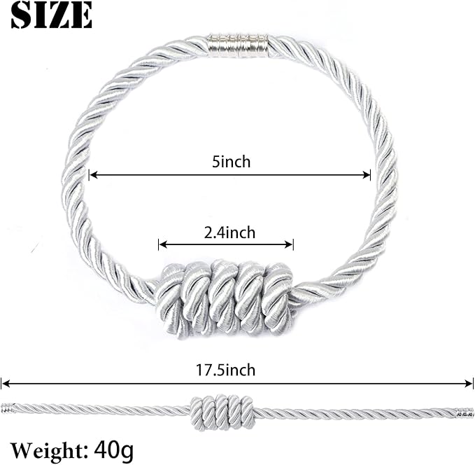 BEL AVENIR Magnetic Curtain Tiebacks, Decorative Drapery Holdbacks Modern Woven Tie-Backs with Exquisite Knot (Sliver, 6 Pack)