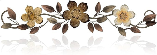 Wesiti Metal Flower Wall Decor Vintage Metal Flower Wrought Iron Scroll Sculpture 15.7''x3.7'' Farmhouse Leaves Scroll Wall Decor Above Door Bed Home for Living Room Bedroom Outdoor(Brown)