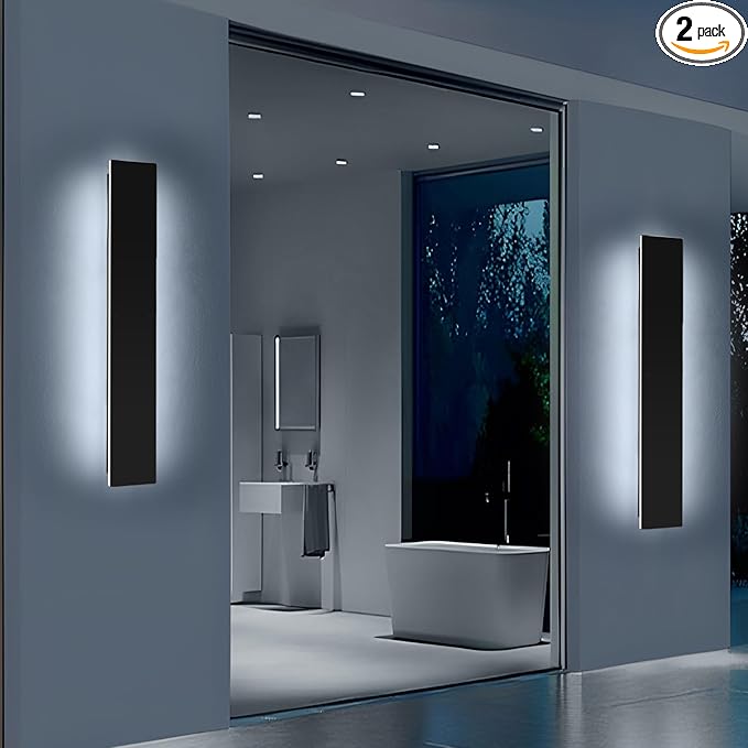 Mikeru Upgraded 2 Pack 23.6" Modern Outdoor Wall Sconce, 4.3" Wide IP65 Waterproof Exterior Light Fixtures Cover US Junction Box, 3000K/4500K/6000K 3-Color Temp LED Porch Lights for Garage, Patio