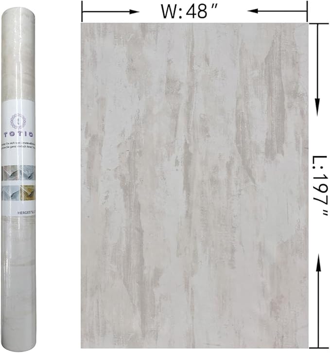 48x197inch Extra Wide Ivory White Concrete Wallpaper Peel and Stick White Grey Stained Plaster Effect Contact Paper Matte Thick Self-adhesive Waterproof Furniture Sticker Modern Industrial Style