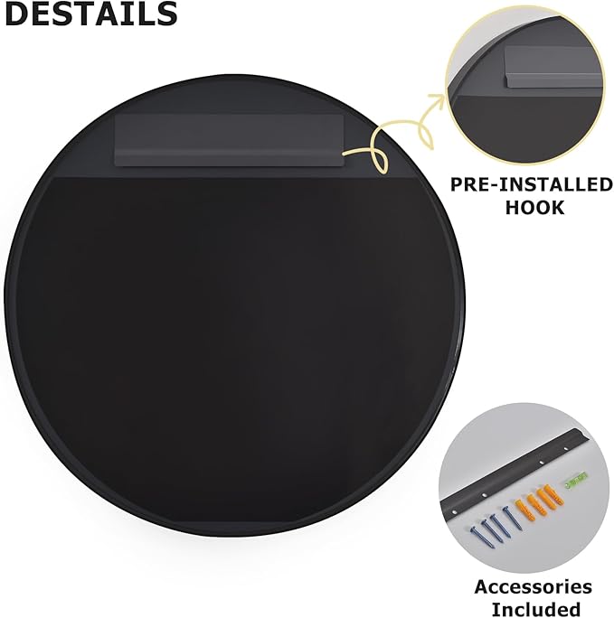 32 Inch Round Bathroom Mirror - Wall Mounted Circle Mirror with Metal Frame, Modern Home Suitable for Bathroom, Vanity, Entryway, Living Room, Wall Decor,Black