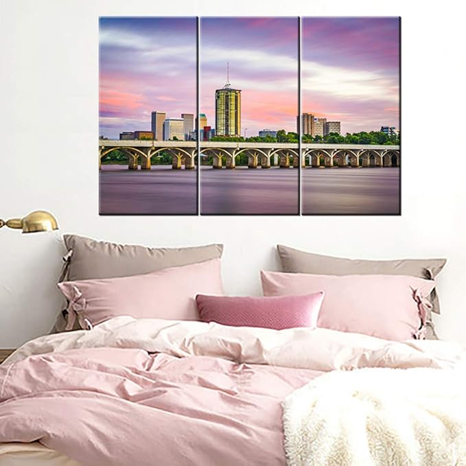 Canvas Wall Art Decor -14x28 3 Piece Set (Total 28x42 inch)-Tulsa, Oklahoma, USA Downtown Skyline - Decorative, Modern Multi Panel Split Canvas Prints for Dining, Living Room, Kitchen, Bedroom, Office