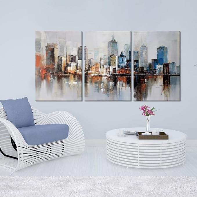 MAMAGO Large 3 Pieces New York City Canvas Wall Art Modern Abstract City Canvas Print Wall Decor for Living Room Office Framed Ready to Hang-24”W x 36”Hx3pcs