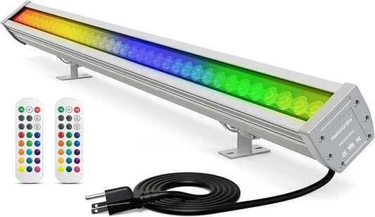 LED Wall Washer Light with RF Remote, 144W RGBW Color Changing Linear Bar Light, AC120V Waterproof RGB CCT Wall Washing Lamp for Outdoor and Indoor Lighting Projects, Plug & Play