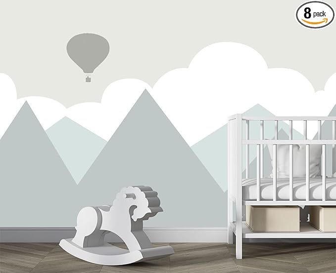 Cartoon Hot air Balloon Mountain Peak Baiyun Children's Nursery Wall Mural Wallpaper 178" x 117"