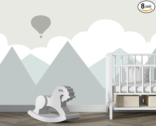 Cartoon Hot air Balloon Mountain Peak Baiyun Children's Nursery Wall Mural Wallpaper 178" x 117"
