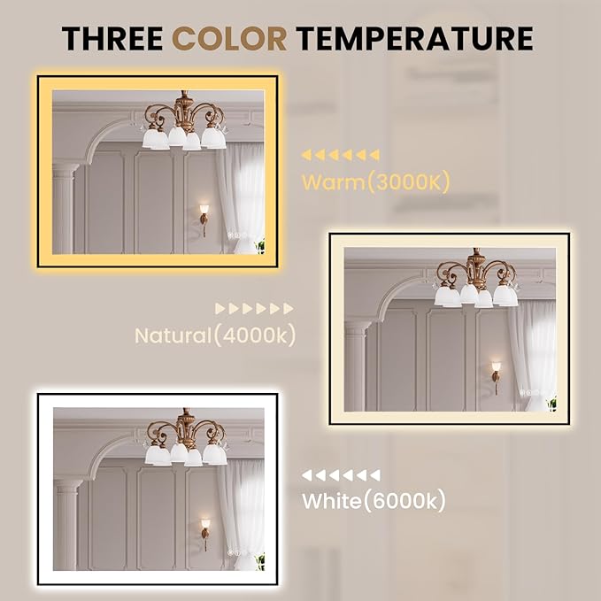 LOAAO 40"X32" LED Bathroom Mirror Black Framed, Anti-Fog, Dimmable, Lighted Bathroom Vanity Mirror for Wall, Memory Function, Tempered Glass