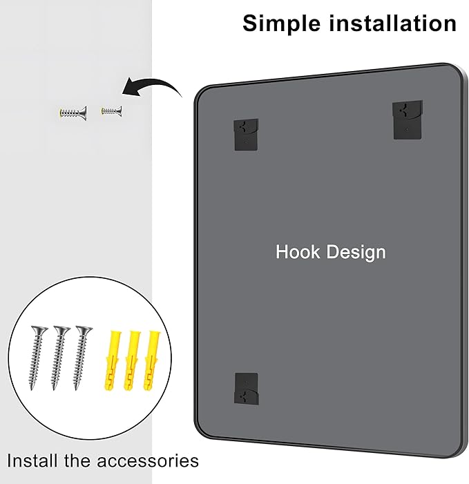 KOCUUY Black Bathroom Mirror 48"x36", Large Vanity Mirror with Rounded Corner, Metal Black Frame with Mordern Design for Bathroom, Living Room, Entryway, Hang Horizontal/Vertical