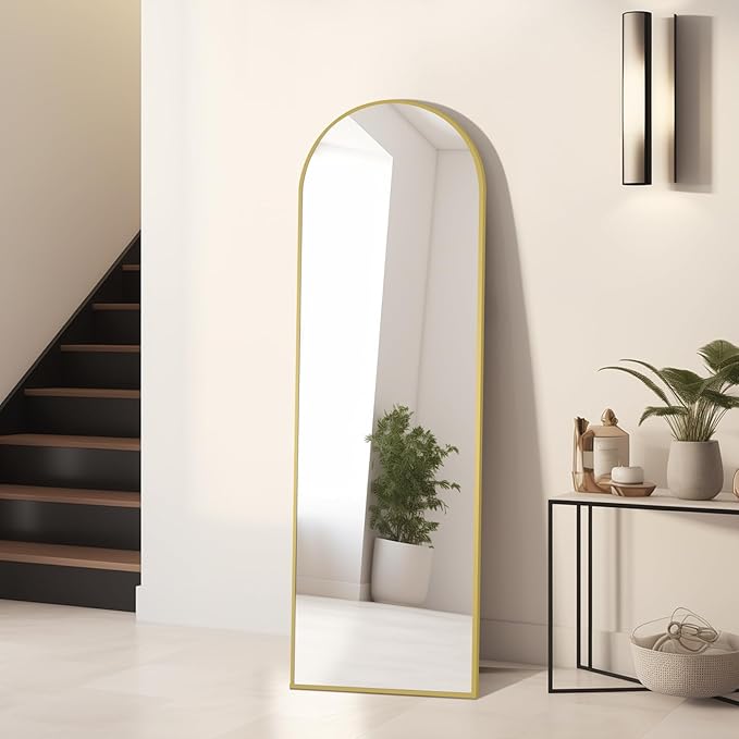 MELOMOIR Gold Mirror Full Length, 56"x18" Arched Floor Mirror Freestanding Leaning Hanging, Thin Aluminum Frame, for Living Room Bedroom Cloakroom Hallway, Gold