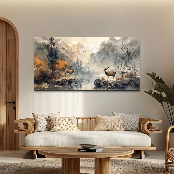 KELIYUAN Large Canvas Wall Art Living Room Farmhouse Wall Decor For Bedroom Mountain Landscape Ink Wall Paintings Abstract Pictures Office Decoration Framed Artwork Room Mural Home Decor 30x60 In