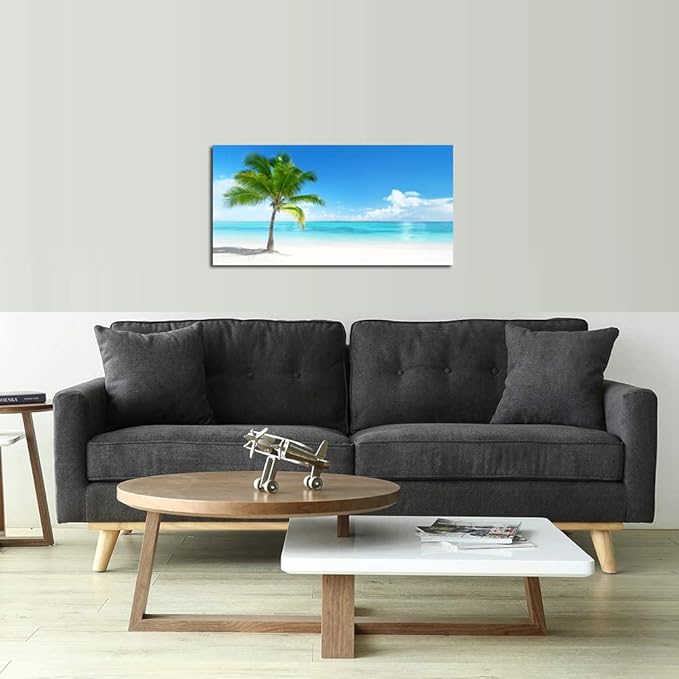 CHENOIL Large Canvas Wall Art Palm Tree Summer Ocean Waves Coconut Tree Canvas wall Art Landscape Paintings Sea Nature Pictures for Living Room Home Office Wall Decor Artwork -20"x40"inch