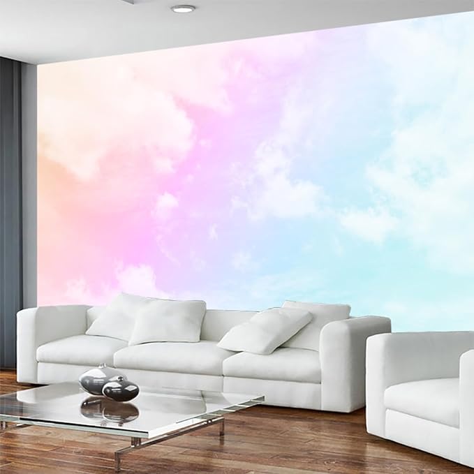 Colorful Clouds in The Sky Wall Mural, for Children's Room Background Wallpaper, TV Background Wall Stickers(Non-self-Adhesive)