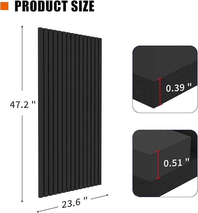 2 PCS wooden slats sound-absorbing panels, 3D groove wood grain sound absorbing panels, stylish decoration, significant noise reduction effect, suitable for walls and ceilings (Matte Black)