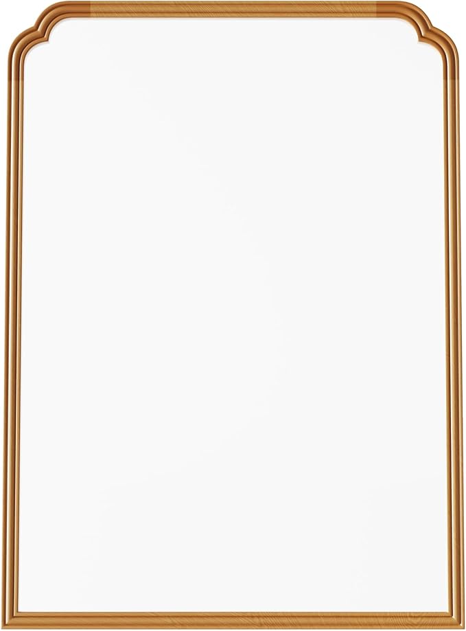 30" x 40" Wood Bathroom Mirror for Over Sink, Rustic Rounded Corner Vanity Mirror for Entryway, Living Room or Bedroom Home Decorative [Natural Color]