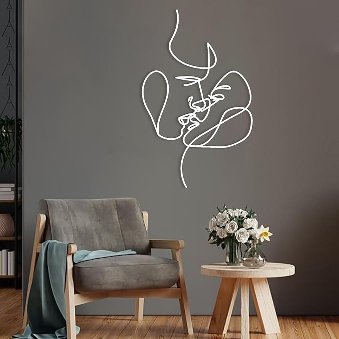 Cadeali 2 Faces Love Line Wall Art, Minimalist Woman Art, Metal Couple Line Wall Decor Sign, Livingroom Hanging Gift (39.37 x 24.4/100 x 62 cm, Gold)