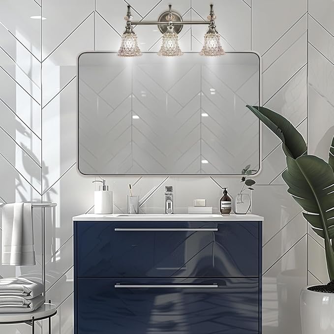 ANDY STAR 48x32 Inch Chrome Bathroom Mirror, Chrome Bathroom Vanity Mirror, Rounded Rectangle Mirror, Anti-Rust SUS304, Seamless Tube Metal Frame, 1’’ Deep Wall Mounted Vertically/Horizontal