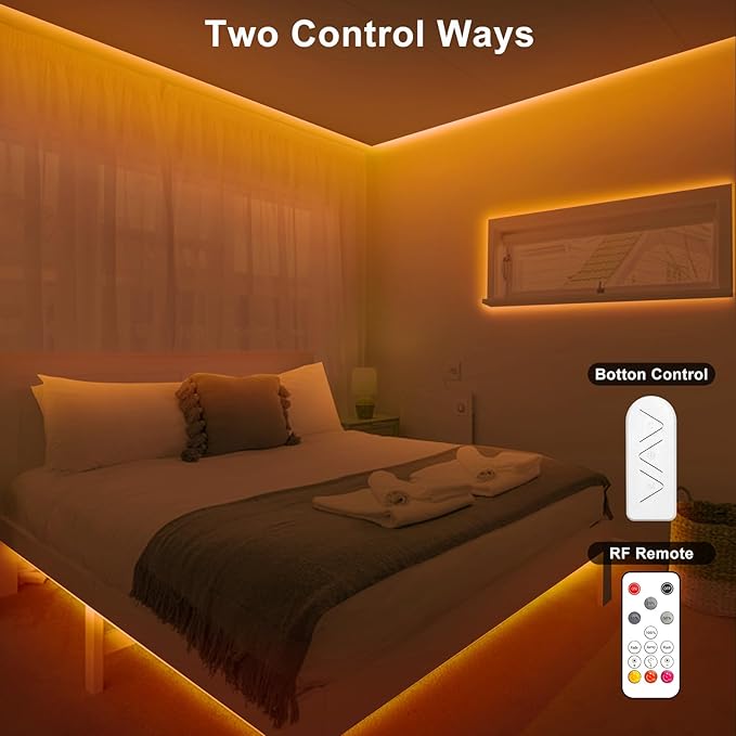16.4ft 1800K COB Led Strip Lights with RF Remote, Dimmable Bright Adhesive Indoor Amber Led COB Light Strip for Cabinet, Painting, Room, Bed