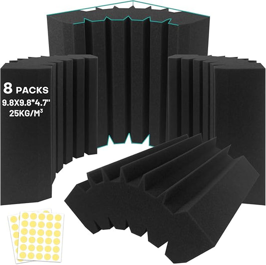8 Pack - Bass Traps Acoustic Foam Corner, 9.8x9.8 * 4.7'' Black Bass Traps Corner Studio Foam, High Density and Fire-Proof Bass Traps Acoustic Panels Recording Studio Acoustical Treatments