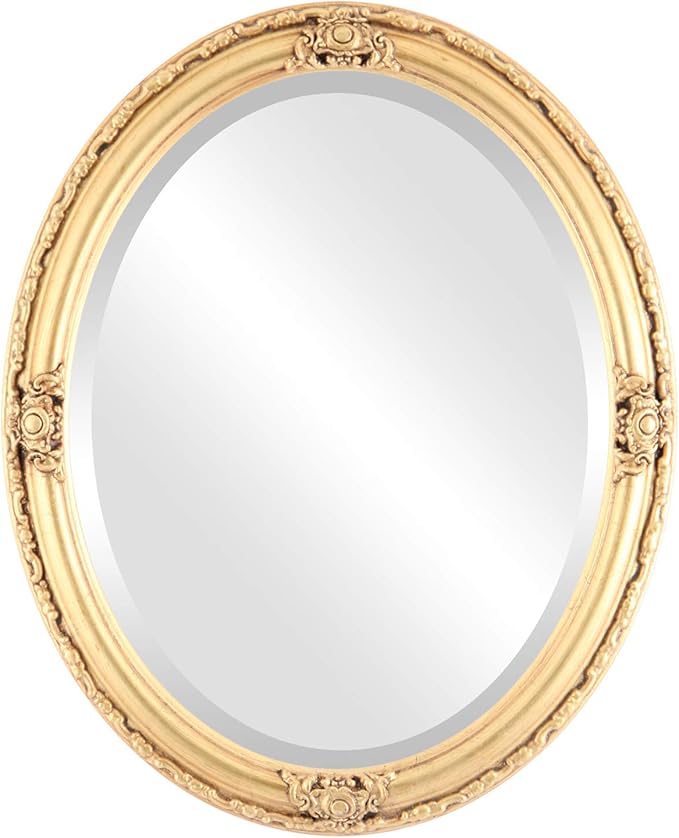 OVALCREST Oval Beveled Wall Mirror for Home Decor - Jefferson Style - Antique Gold Leaf - 26x38 Outside Dimensions