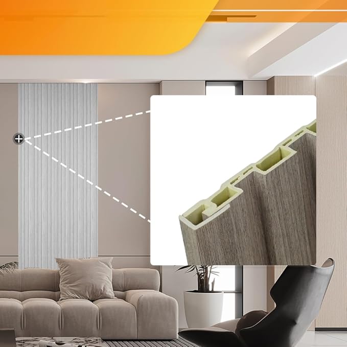 OUZUGIE 8-Pack 57 Inches, WPC Slat Wall Panel Trim,Corner Guard for Low Grille (Grey)