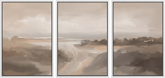 MUDECOR Framed Canvas Print Wall Art Serene Landscape Neutral Coastal Illustrations Realism Decorative for Living Room, Bedroom, Office - 24"x36"x3 White