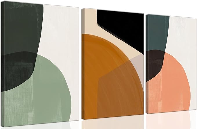 ouiytws Color block simple abstract wall art canvas printing, green, yellow, pink modern simple style, mostly used in the living room, study, bedroom decoration. Frame 16 x 24 x 3 pieces