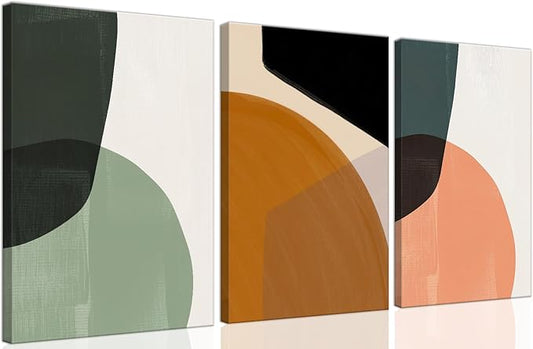 ouiytws Color block simple abstract wall art canvas printing, green, yellow, pink modern simple style, mostly used in the living room, study, bedroom decoration. Frame 16 x 24 x 3 pieces