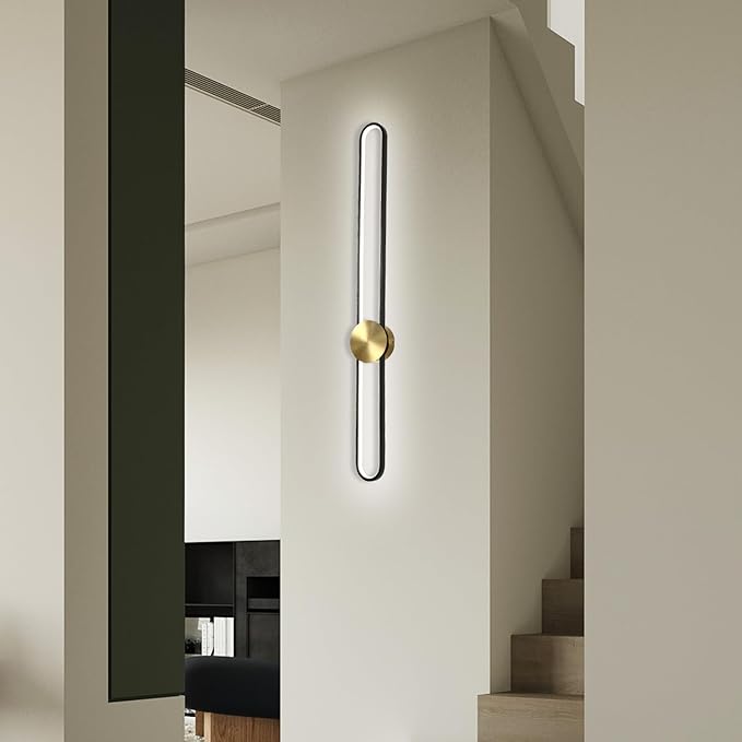 Modern Wall Sconce Dimmable 3000K/4000K/6000K LED Wall Light Fixture, Hardwired Wall Lamp for Living Room, Dining Room, Bedroom, Hallway, Lobby, Entryway (Brushed Black, 35.4inch/H90cm)