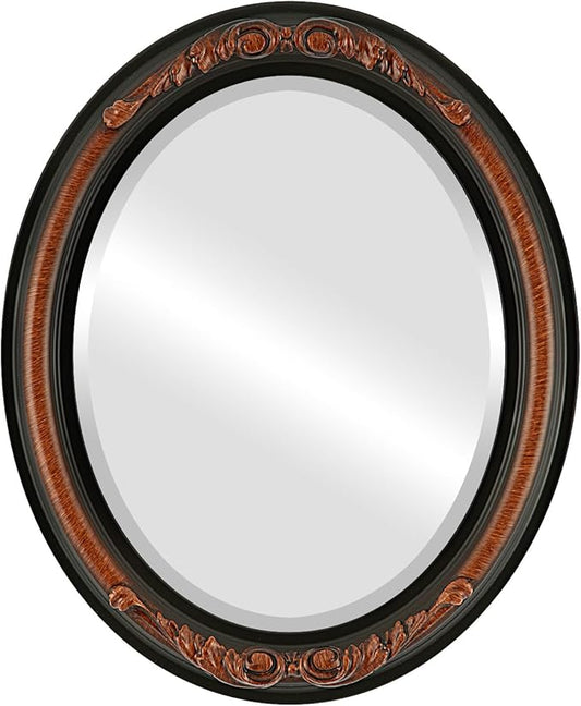 OVALCREST Oval Beveled Wall Mirror for Home Decor - Florence Style - Vintage Walnut - 28" x 24"