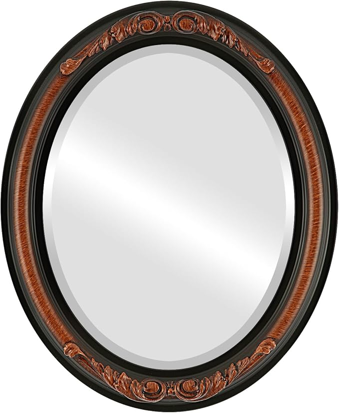 OVALCREST Oval Beveled Wall Mirror for Home Decor - Florence Style - Vintage Walnut - 34" x 24"