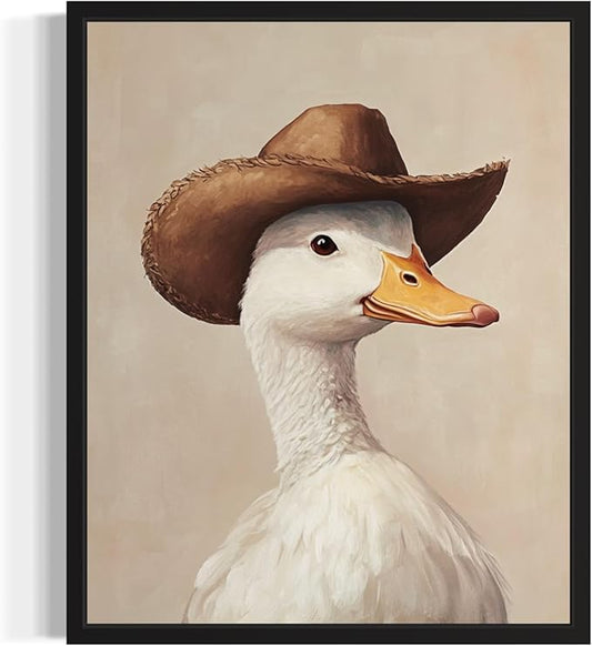 Duck Cowboy Art Print Poster Wall Art, Western Country Farmhouse Wild West for Bedroom, Bathroom, Living Room Art Decor 58 (Duck, 8 x 10 inches, Black Frame)