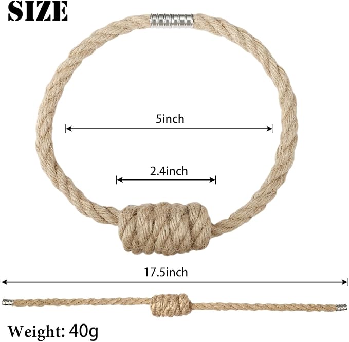 BEL AVENIR Magnetic Jute Curtain Tiebacks, Decorative Drapery Holdbacks Bohemian Style Woven Tie-Backs with Exquisite Knot (Jute, 2 Pack)