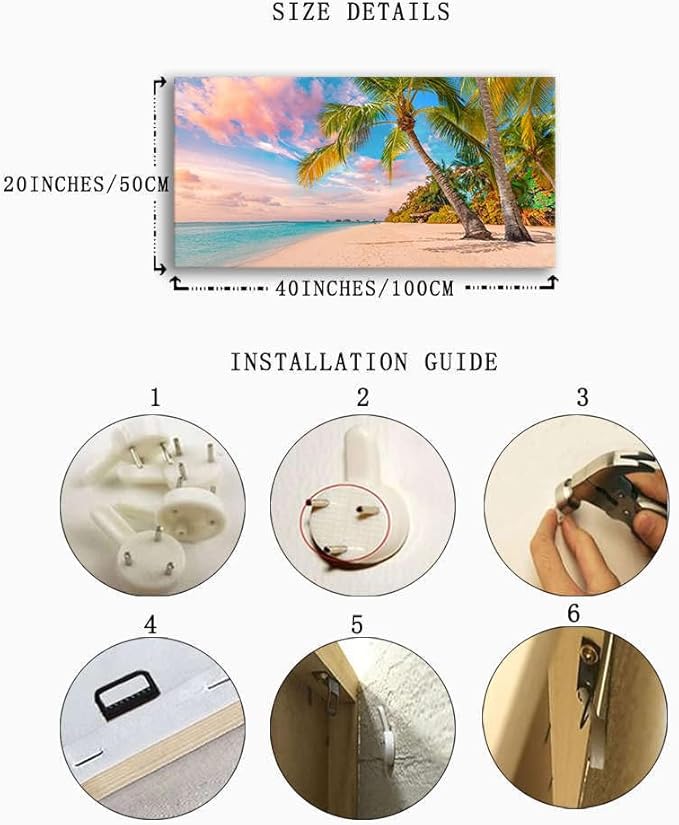 BYXART Canvas Wall Art for Living Room Tropical Palm Tree Coastal Picture Ocean Themed Decor Summer Landscape Beach Artwork for Bathroom Bedroom Home Office Dining Room Decorations 40L x 20W