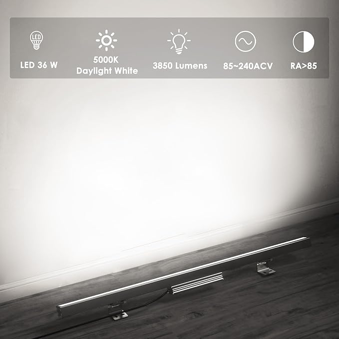 72W Outdoor Led Wall Washer Lights Bar, 40 Inches 5000K Daylight White Aluminium Wall Washer Light, 120V Waterproof IP67 Outdoor LED Light Bar for Outdoors, Plug-in (2 Pack)