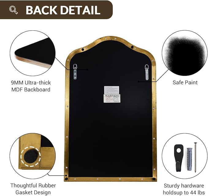 ANDY STAR Brass Scalloped Arched Wall Mirror, 20x30 Brushed Gold Irregular Bathroom Mirror with Curved Design for Vanity, Powder Room, Fireplace, Mantel, Stainless Steel Frame, Anti-Rust