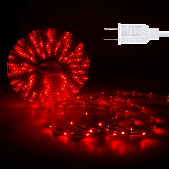 LED Rope Lights, 16.4 Feet Red Flat Flexible Strip Light, Plug in Novelty Lighting, Connectable and Waterproof for Home Christmas Holiday Garden Patio Party Decoration