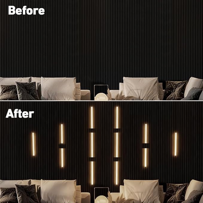 12Pcs 15‘’ Linkable CCT COB Recessed LED Light Bar Kit,2700K~6500K,with Rechargeable RF & Alexa Voice Control,for Wood Slat Wall Panel,Home Decor,Under Cabinet Strip Light,Silver Channel