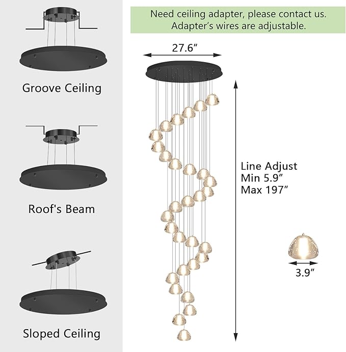 197'' Long Large Crystal Chandeliers 25-Lights LED Chandeliers for High Ceiling Handing Light Fixture for Entrance Hallway Foyer Staircase