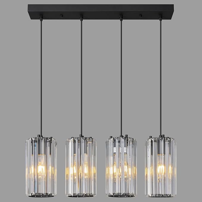 Black Pendant Lighting Modern Pendant Light, Mini Crystal Chandeliers,Adjustable Pendant Light Fixture for Kitchen Island Dinning Room Corridor Bedroom(Gold 4-Light)
