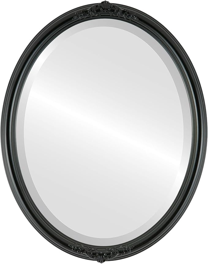 OVALCREST Oval Beveled Wall Mirror for Home Decor - Contessa Style - Gloss Black - 18" x 14"