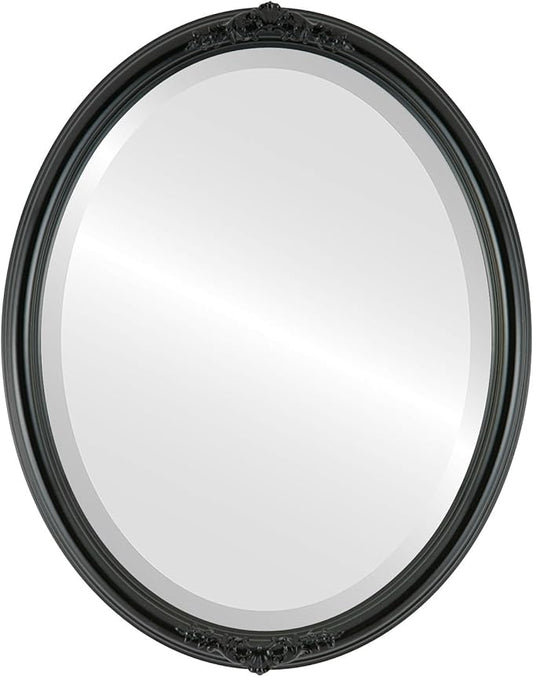 OVALCREST Oval Beveled Wall Mirror for Home Decor - Contessa Style - Gloss Black - 26" x 22"