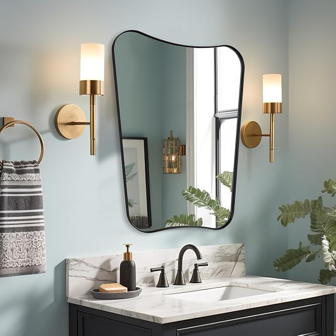 ANDY STAR Matte Black Bathroom Vanity Mirror, 22x30 Inch Irregular Mirror for Wall, Asymmetrical Mirror for Bathroom, Unique Shape Decorative for Powder Room, Entryway