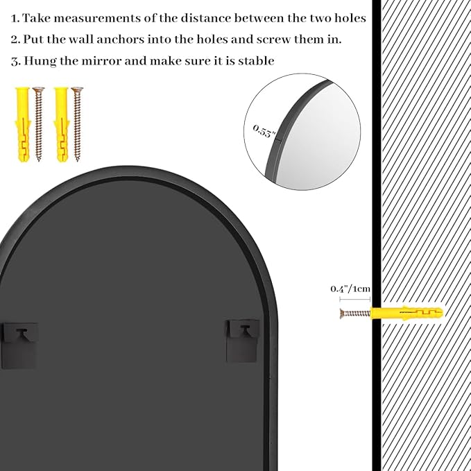 32x48 Arch Wall Mirror, Black Bathroom Mirrors for Over Sink, Metal Frame Wall Decor for Entryway, Bedroom, Living Room