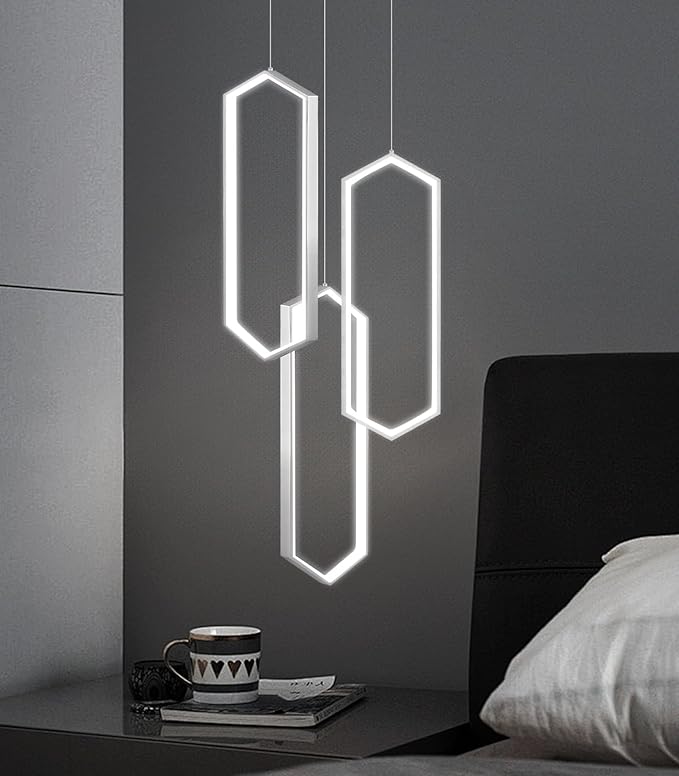 3 Rings Modern Chandelier LED Dimmable Pendant Lighting Adjust Ceiling Light for Dining Room Foyer Lobby Living Room Staircaes Silver