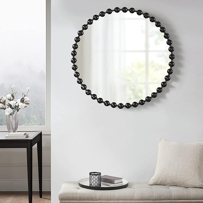 Madison Park Round Mirror, Metal Frame Circle Mirror 36 inch, Wall Art Decor Mounted Hanging for Entryway, Bathroom, hallway, Living Room, Vanity, Marlowe, Black
