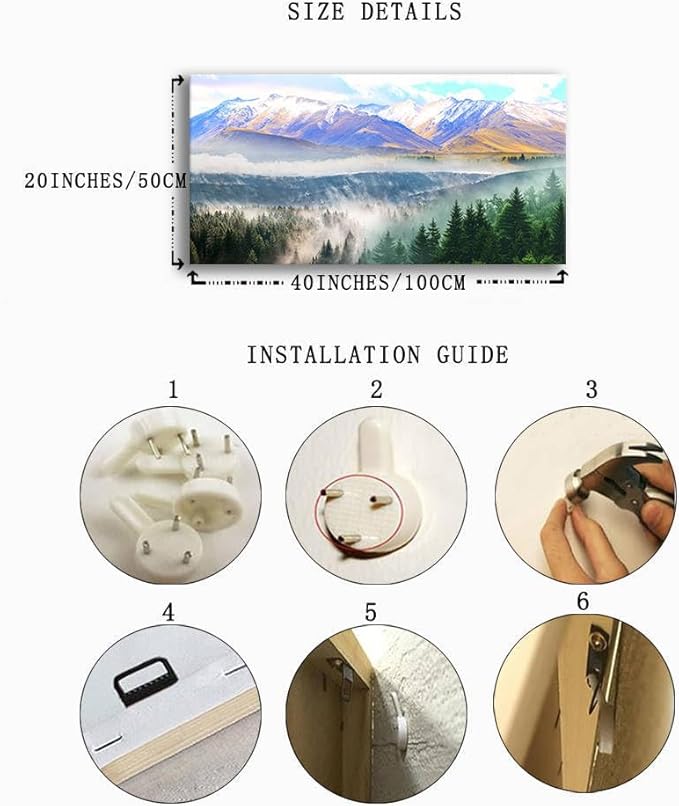 BYXART Canvas Wall Art for Bedroom Misty Forest Foggy Mountain Landscape Artwork Nature Picture Bathroom Decor Smoky Scenery Painting For Living Room Home Office Decorations 40L x 20W